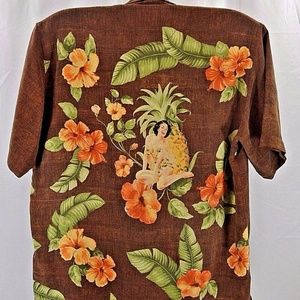 Tommy Bahama  M 100% Silk Brown Island Girl Coconu